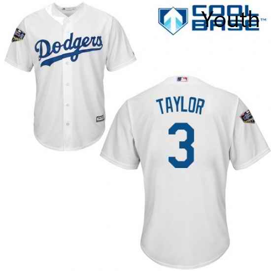 Youth Majestic Los Angeles Dodgers 3 Chris Taylor Authentic White Home Cool Base 2018 World Series MLB Jersey